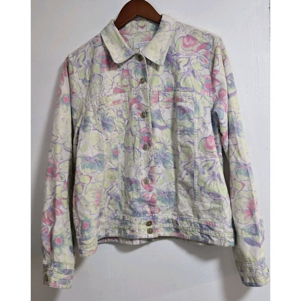Christopher & Banks Womens Jacket M Linen Blend Cotton Floral Beach Cottage